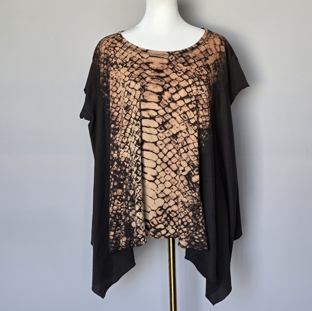 All Saints Black and Tan Snake-Print Draped Tunic